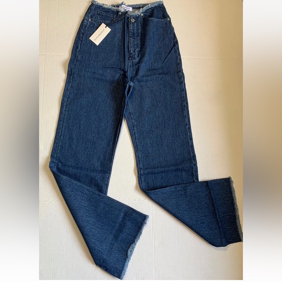 WEWOREWHAT Women's Sz 26 True Blue High Rise Frayed Straight Indigo Denim
